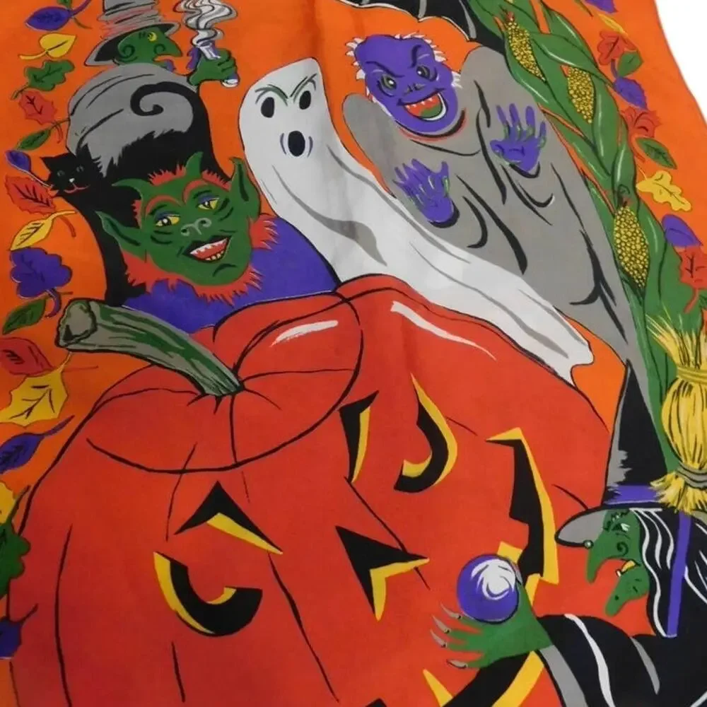 Vintage Accessory Street Halloween Scarf Pumpkin Witch Ghost Spider - Picture 2 of 10